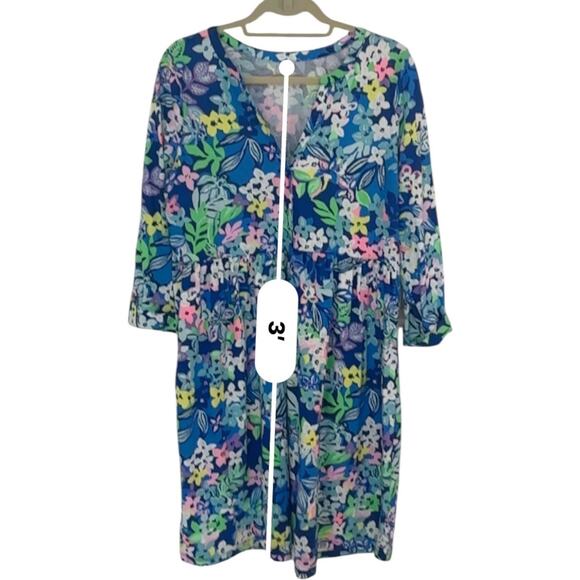 Lilly Pulitzer Jannie V Neck Dress Borealis Blue Social Sunset Medium Style 9459 - Picture 5 of 7